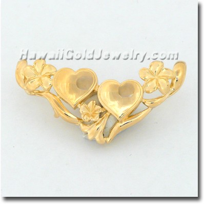 Hawaiian Plumeria Slide With Double Heart Initials - Hawaii Gold Jewelry